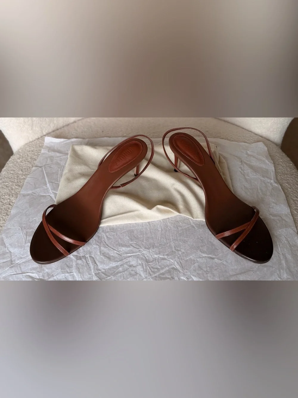 Zara Brown Leather Strappy Slide Sandals - Picture 7 of 7